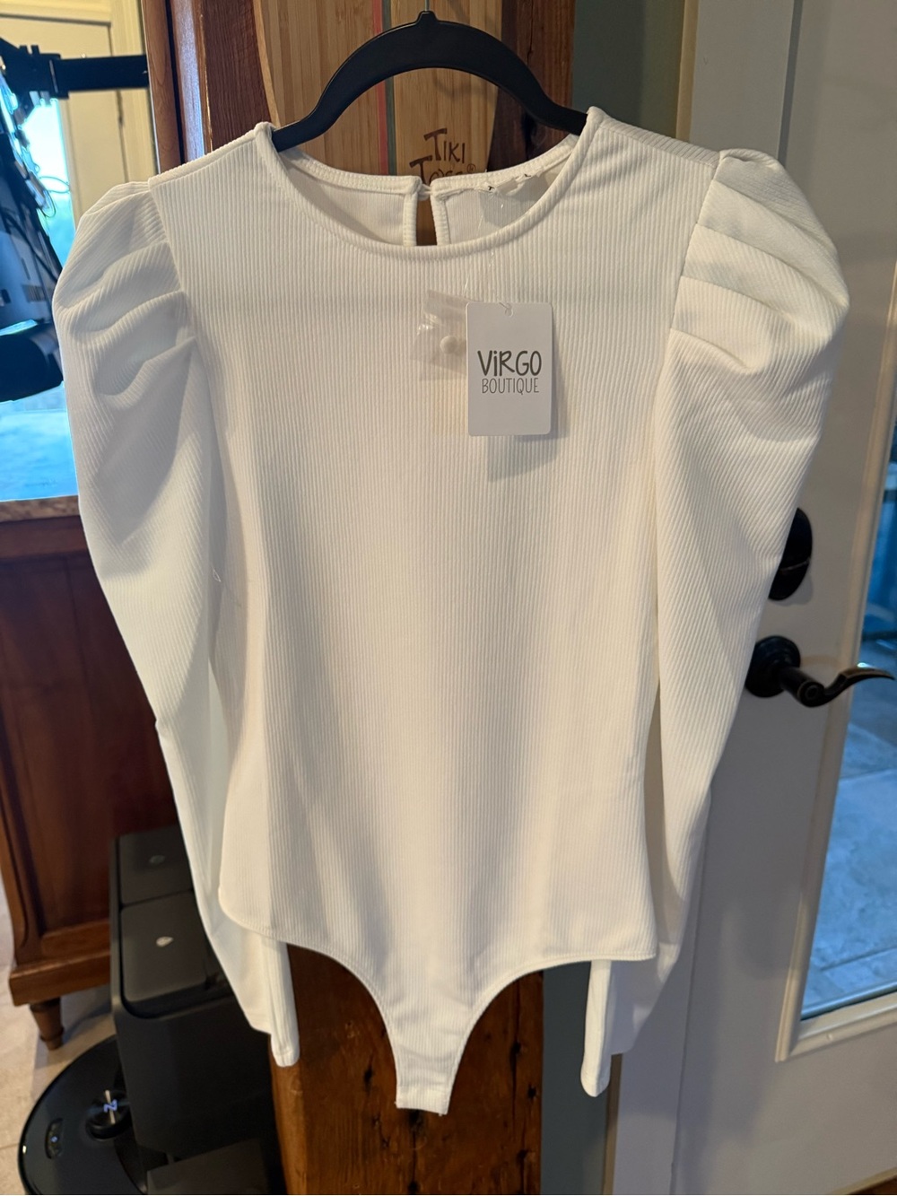 TCEC White Puff-Sleeve Ribbed Bodysuit